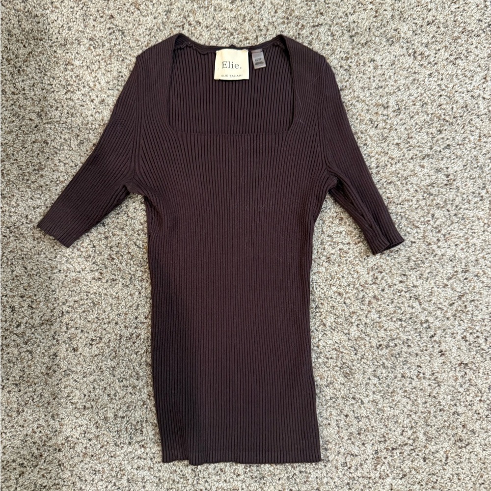 Elie Tahari Brown Ribbed Knit Top